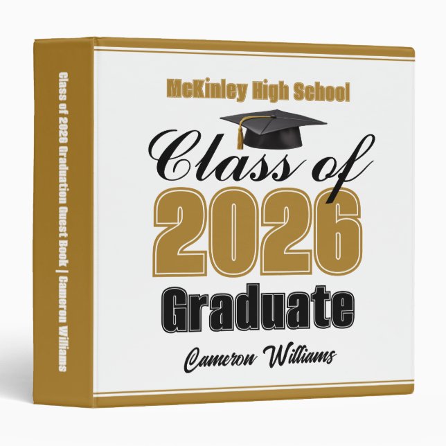 Gold Class of 2026 Graduation Photo Album 3 Ring Binder (Front/Spine)