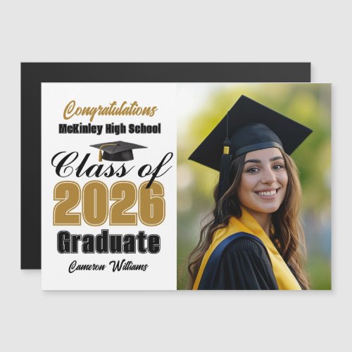 Gold Class of 2026 Graduation Photo Magnet Card