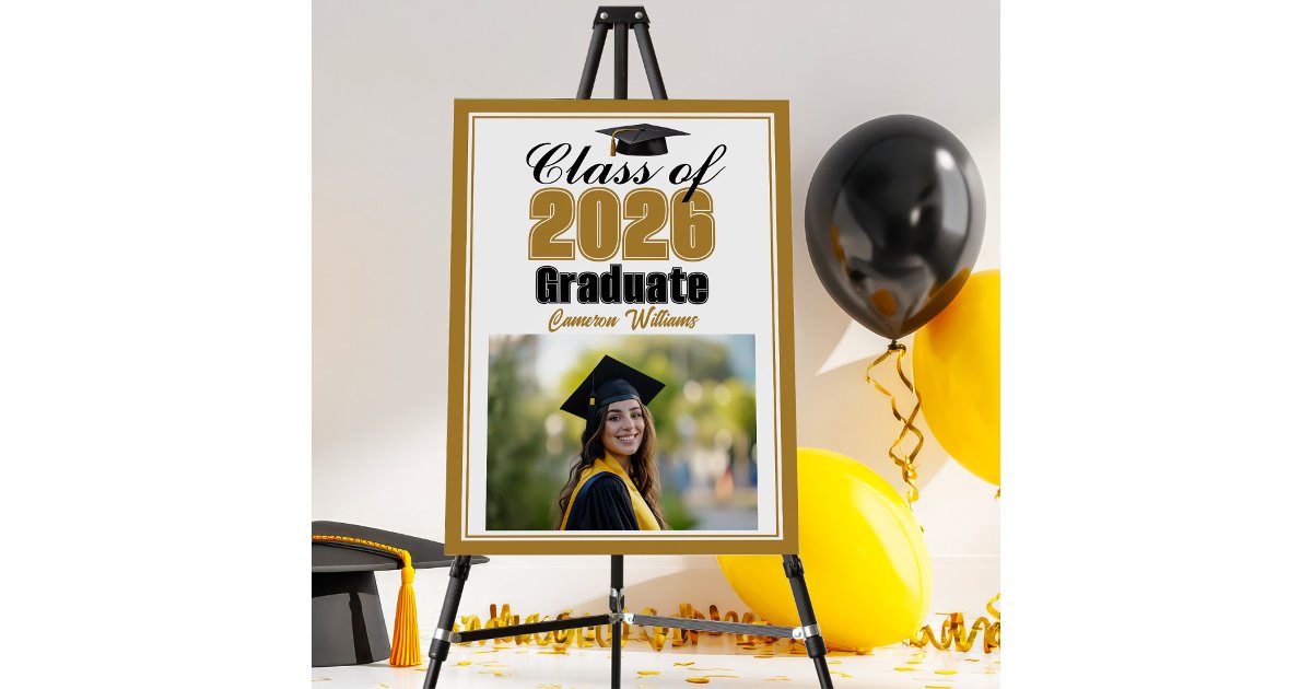 Gold Class of 2026 Photo Custom Graduation Party Foam Board | Zazzle
