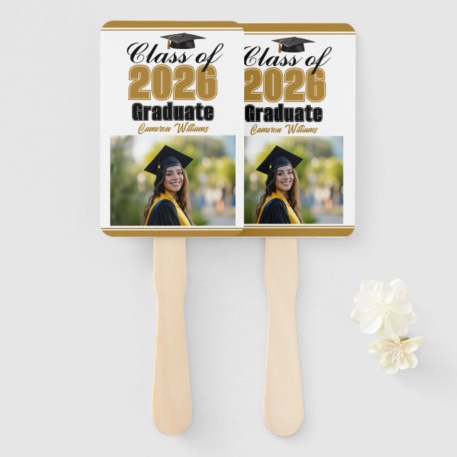 Gold Class of 2026 Photo Custom Graduation Photo Hand Fan (Front and Back)