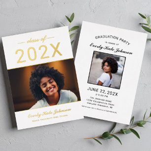 Gold Class of 2026 Photo Graduation Party Foil Invitation