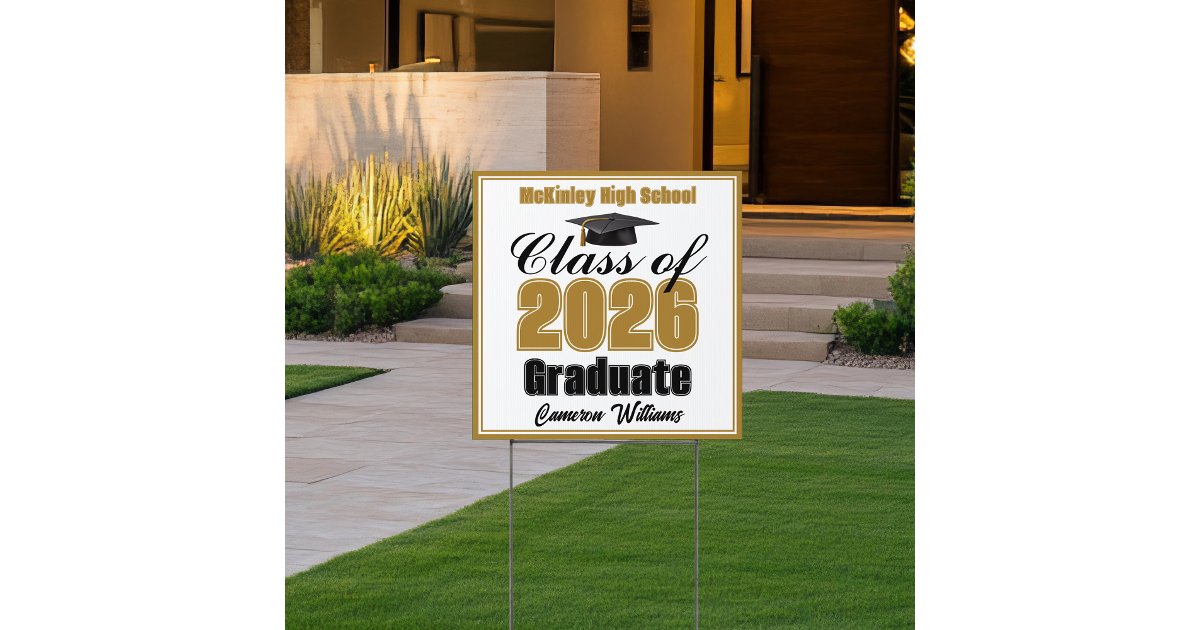 Gold Class of 2026 Small Graduation Yard Sign | Zazzle