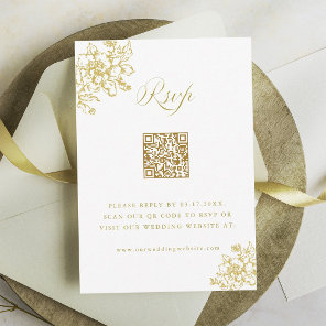Gold Classic Bloom Garden Wedding QR Code RSVP Card
