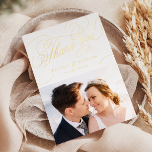 Gold classic calligraphy vintage thank you foil invitation