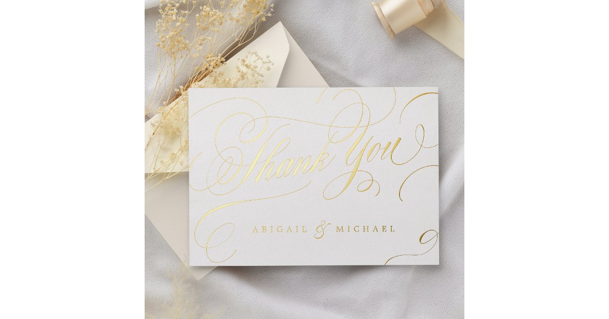 Gold classic calligraphy vintage thank you foil invitation | Zazzle