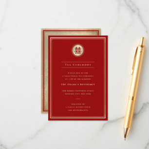 Gold Classic Circle Double Happiness Tea Ceremony Enclosure Card