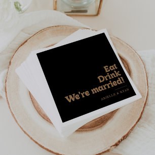 Gold Classic Eat Drink We're Married Wedding  Napkins