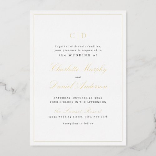 Gold Classic Elegance Script Monogram Wedding Foil Invitation