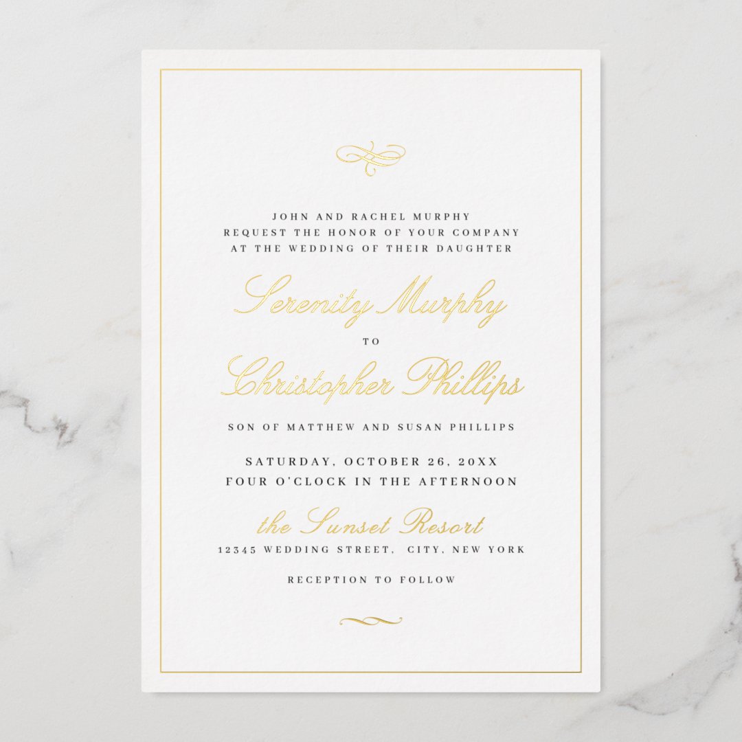 Gold Classic Elegance Script Simple Wedding Foil Invitation | Zazzle