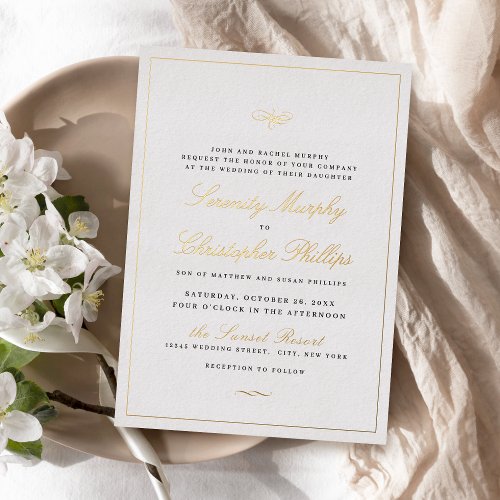 Gold Classic Elegance Script Simple Wedding Foil Invitation