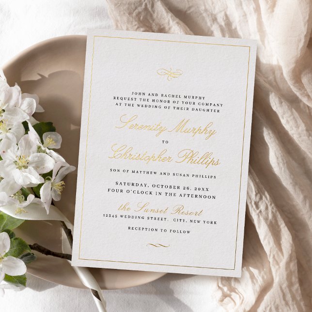 Gold Classic Elegance Script Simple Wedding Foil Invitation (Gold Classic Elegance Script Simple Wedding Foil Invitation)