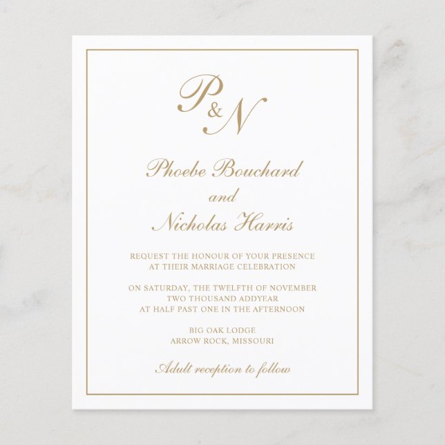 Gold Classic Elegant Budget Wedding Invitation (Front)