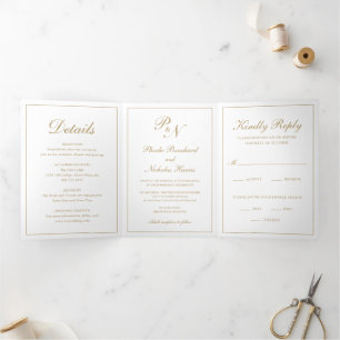 Gold Classic Elegant Wedding Tri-Fold Invitation