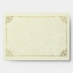 Gold Classic Floral Frame Rose Watermark Wedding Envelope
