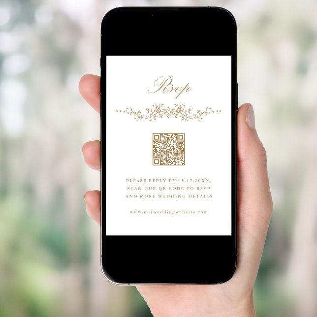Gold Classic French Floral Border Wedding RSVP Invitation (Front Digital)