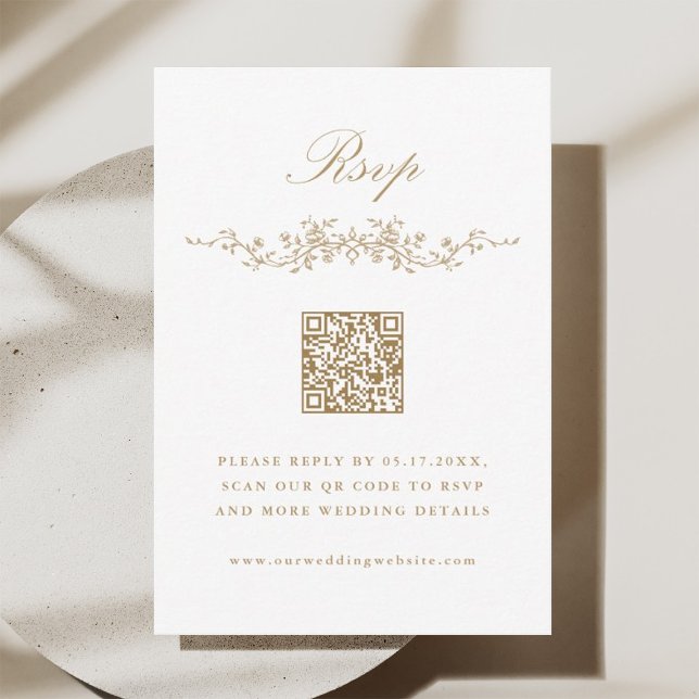 Gold Classic French Floral Border Wedding RSVP Invitation (Creator Uploaded)