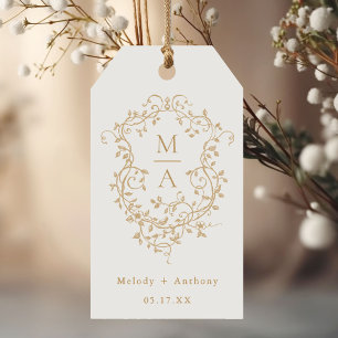 Gold Classic French Floral Crest Wedding Gift Tags
