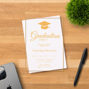 Gold Classic Graduation Cap Party Acrylic Invitations