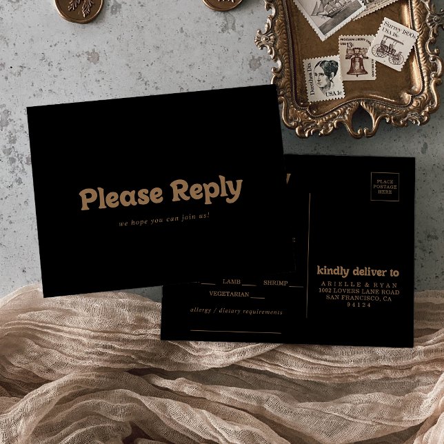 Gold Classic Minimal Menu Choice RSVP Postcard (Creator Uploaded)