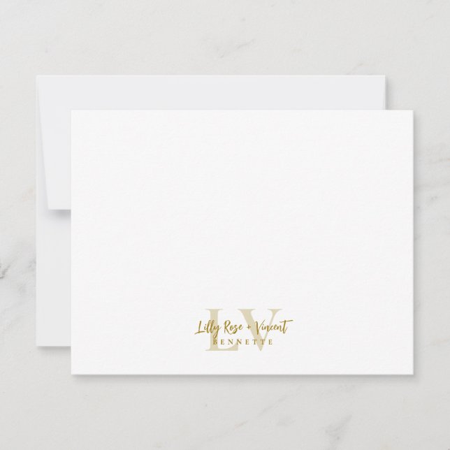 Gold Classic Monogram Couple Custom Wedding Note Card (Front)