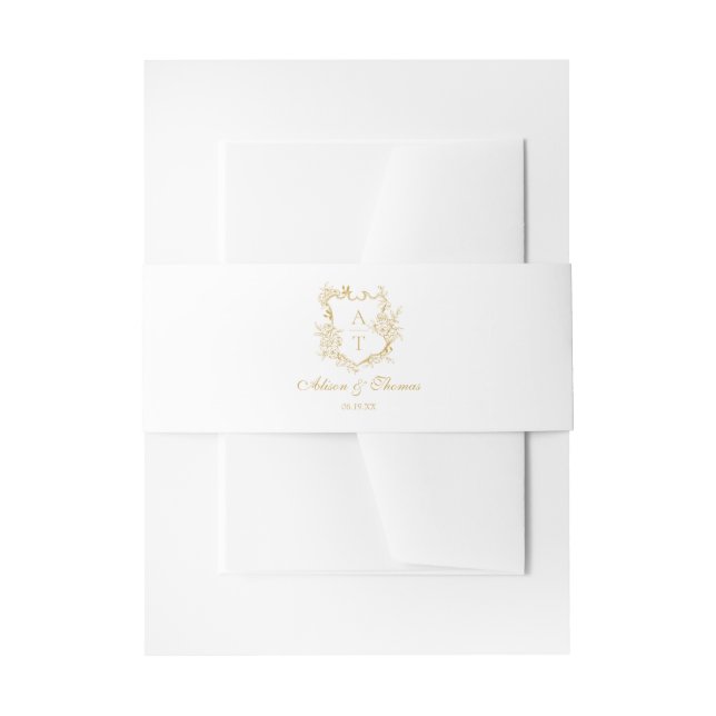 Gold Classic Monogram Crest Wedding Invitation Belly Band (Front Example)