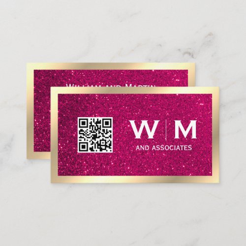 Gold Classic Monogram  QR CODE  Glitter Business Card