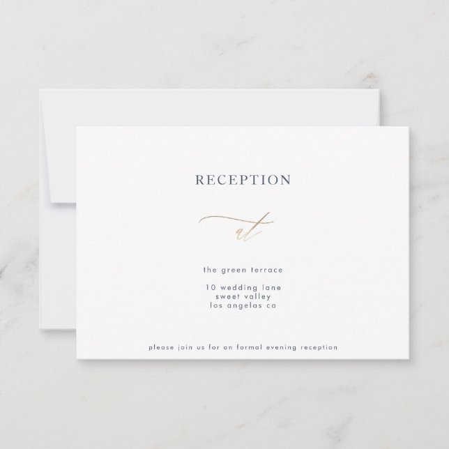 Gold Classic Navy Blue White Calligraphy Reception Invitation (Front)