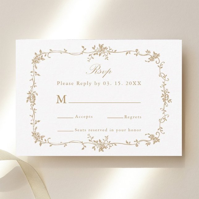Gold Classic Victorian Floral Frame Wedding RSVP Card (Creator Uploaded)