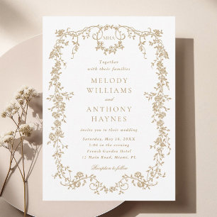 Gold Classic Victorian French Floral Wedding Invitation