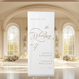 Gold Classy Calligraphy Wedding Welcome Retractable Banner