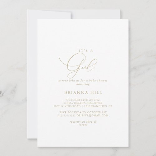 Gold Classy Chic Its A Girl Baby Shower  Invitation