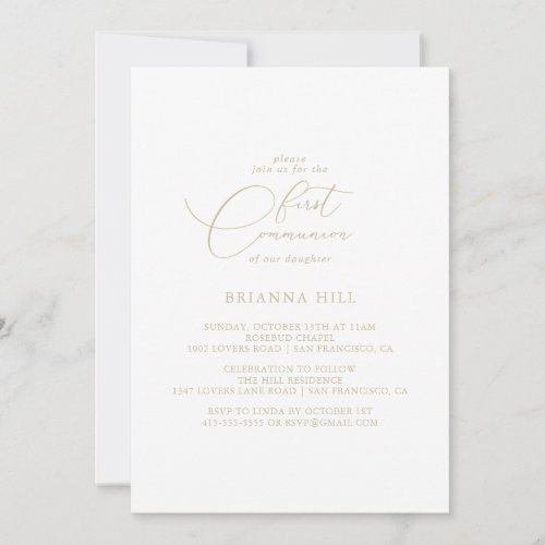 Gold Classy Chic Minimalist First Communion  Invitation