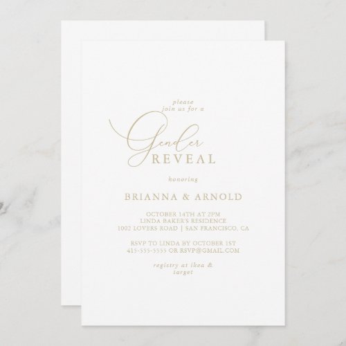 Gold Classy Chic Minimalist Gender Reveal Party  Invitation