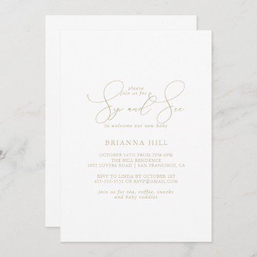 Gold Classy Chic Minimalist Sip and See   Invitation