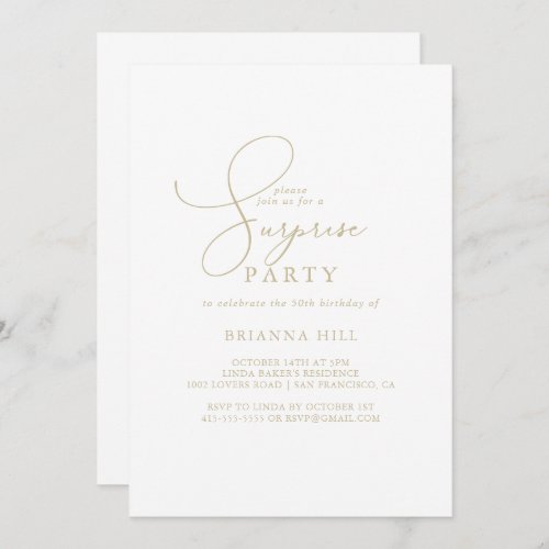 Gold Classy Chic Minimalist Surprise Party Invitation