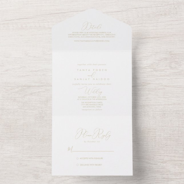Gold Classy Chic Minimalist Wedding   All In One Invitation (Inside)