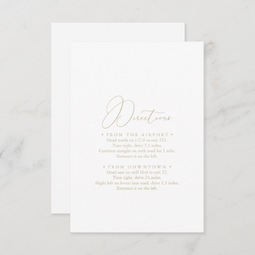 Gold Classy Chic Minimalist Wedding Directions   Enclosure Card