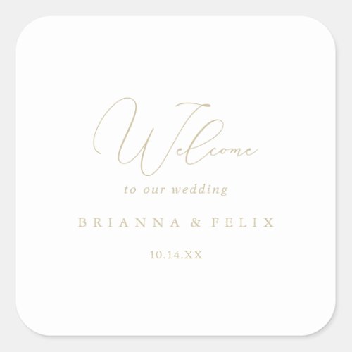 Gold Classy Chic Minimalist Wedding Welcome  Square Sticker