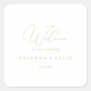 Gold Classy Chic Minimalist Wedding Welcome Square Sticker