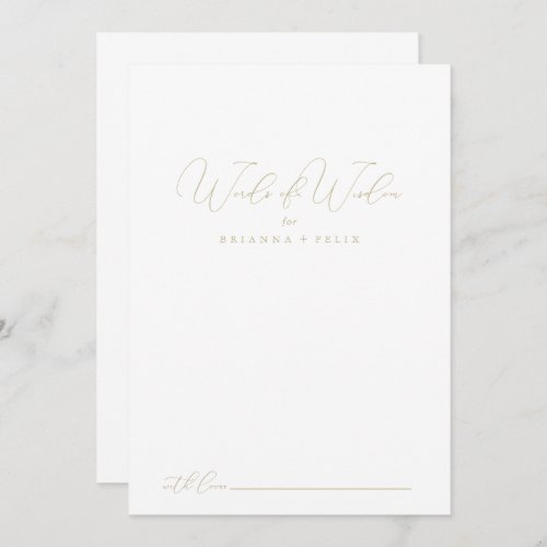 Gold Classy Chic Wedding Words of Wisdom Advice Card