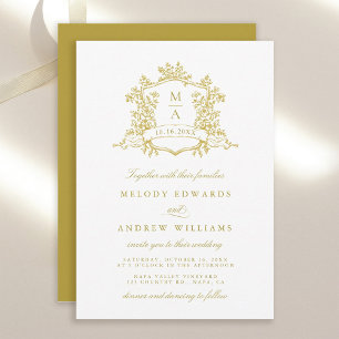 Gold Classy Floral Crest Wedding Invitation