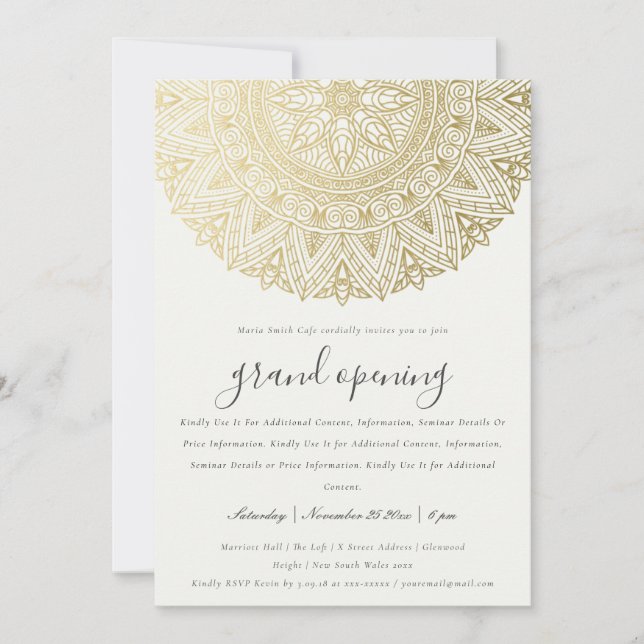 Gold Classy Ornate Mandala Grand Opening Invite (Front)
