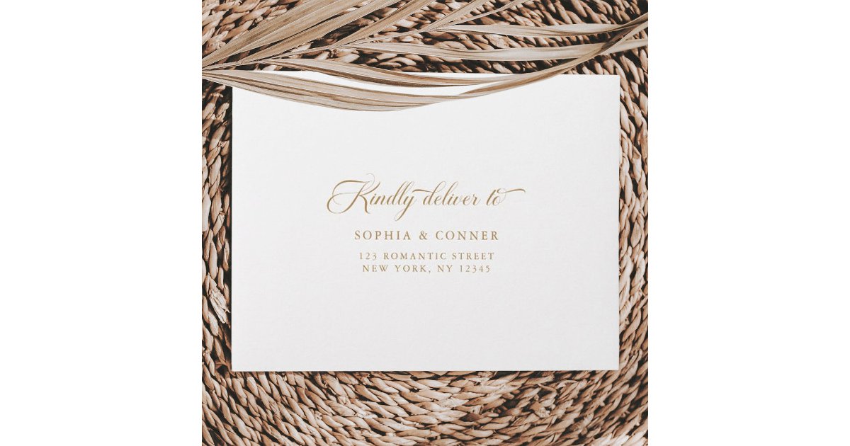 Gold Classy Wedding Pre-Printed Address RSVP Envelope | Zazzle