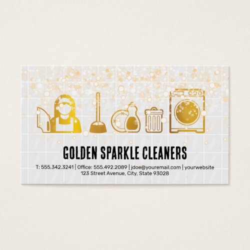 Gold Cleaning Icons  Tiles  Bubbles Sparkles