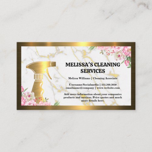 Gold Cleaning Spray  Flowers  Metallic Business Card