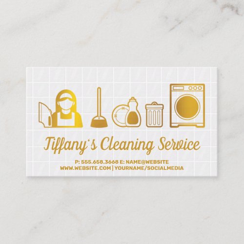 Gold Cleaning Supply Icons  Bath Tiles Business Card
