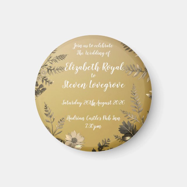 Gold Clear & Simple Light Floral Design Wedding Magnet (Front)