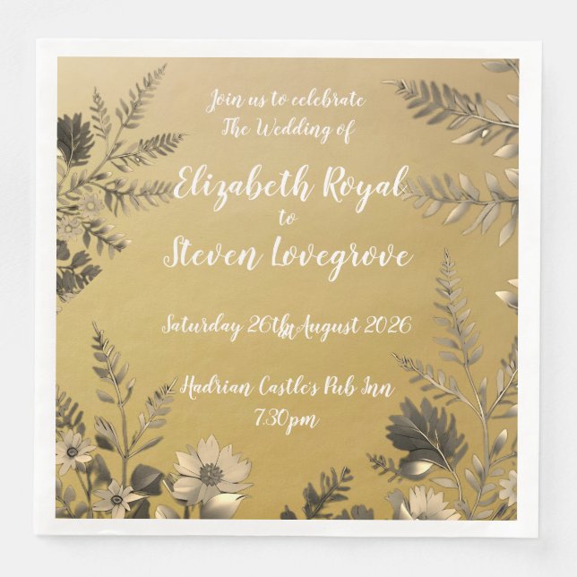 Gold Clear & Simple Light Floral Design Wedding Paper Dinner Napkins (Front)