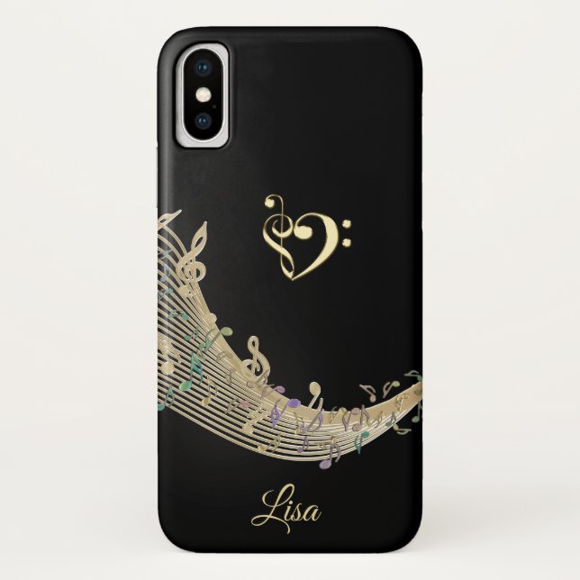 Gold Clef Heart and Music Notes iPhone X Case (Back)