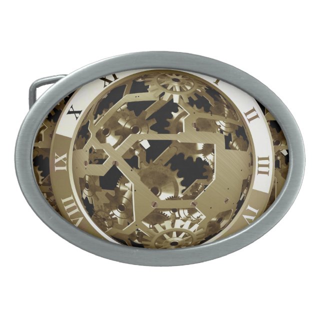 Gold Clocks and Gears Steampunk Mechanical Gifts Belt Buckle (Front)
